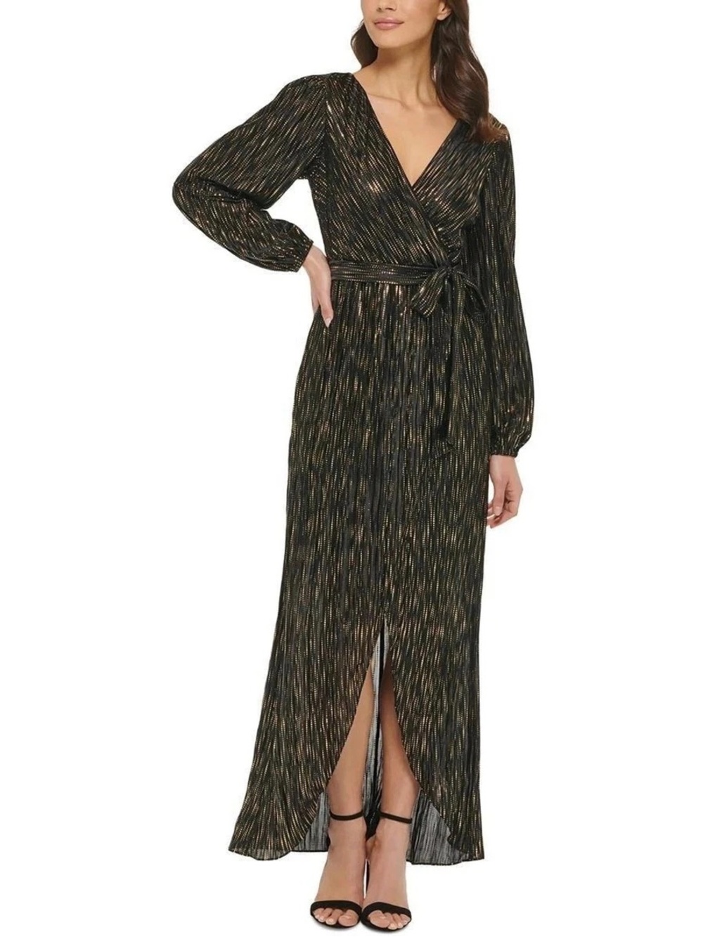 Guess Black Maxi Wrap Dress with Gold Detail - Never Worn